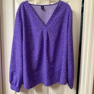 SHEIN Purple V-Neck Blouse with White Dots